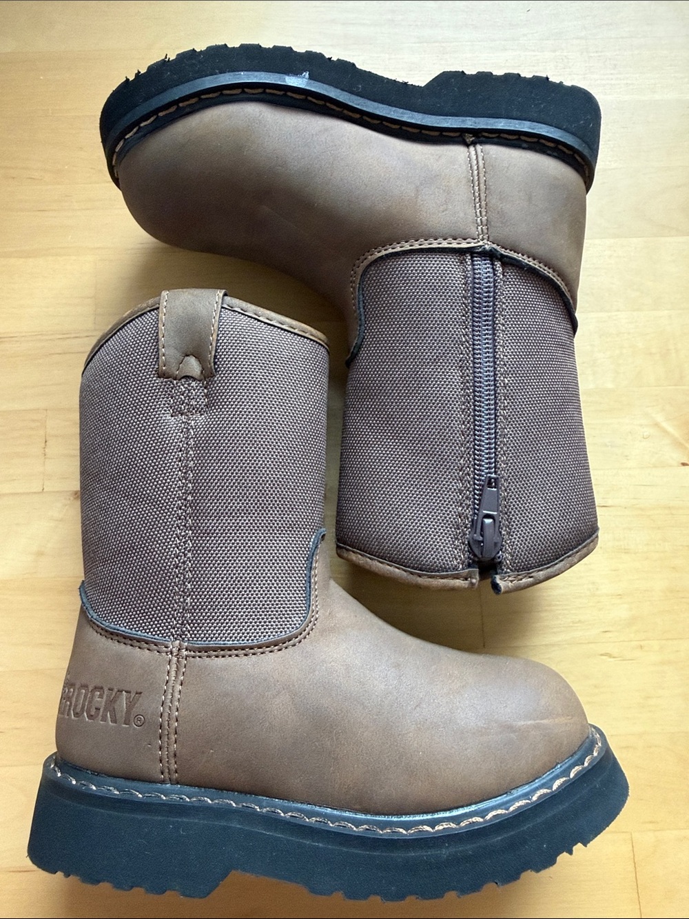 Rocky Brown Pull-On Work Boots with Black Sole